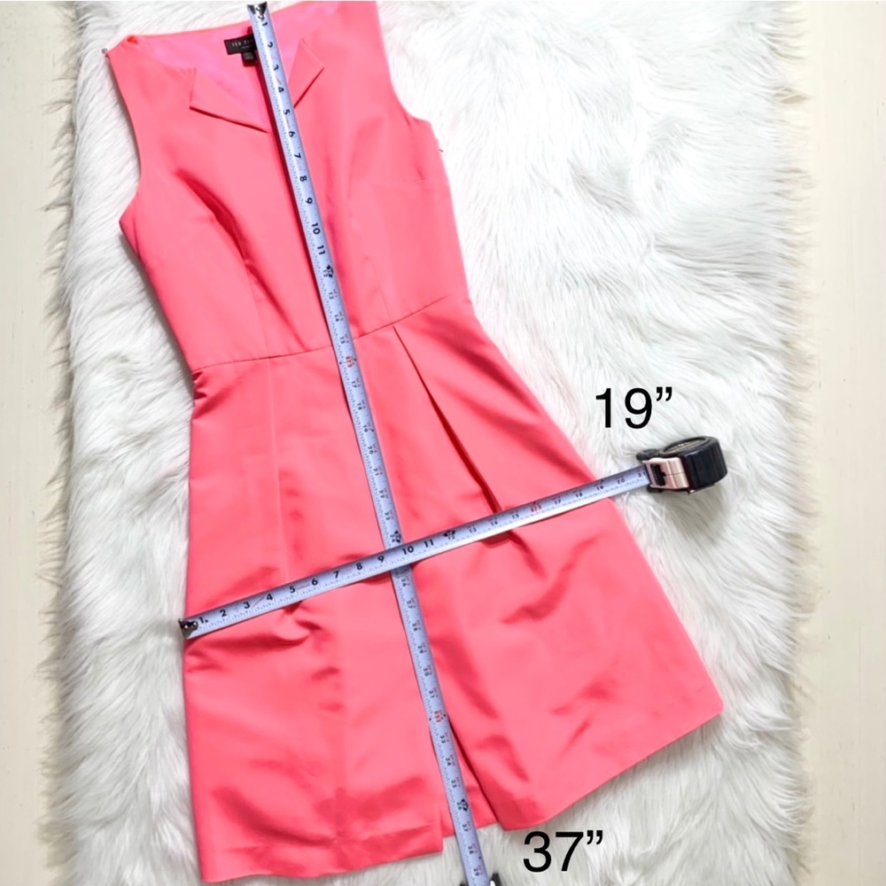SOLD-Ted Baker Coral Pink Pleated Fit Flare Dress - Picture 10 of 12